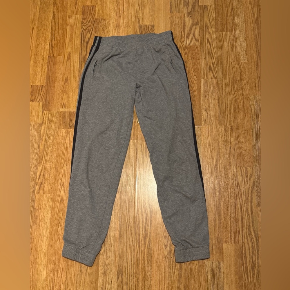 John Galt Gray Jogger sweat Pants with navy blue Stripes on the side